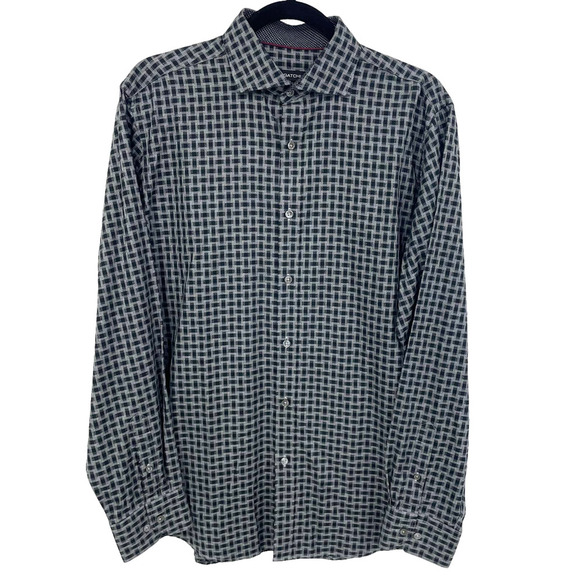 Bugatchi Grey Black Printed Long Sleeve Button Down Shirt Mens Medium - Picture 1 of 5